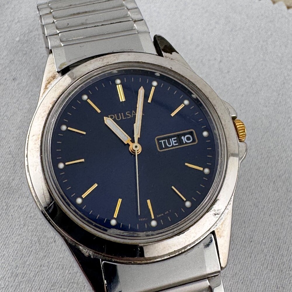 Vintage Pulsar Gold Plated with Blue Dial Mans Classic Dress Watch